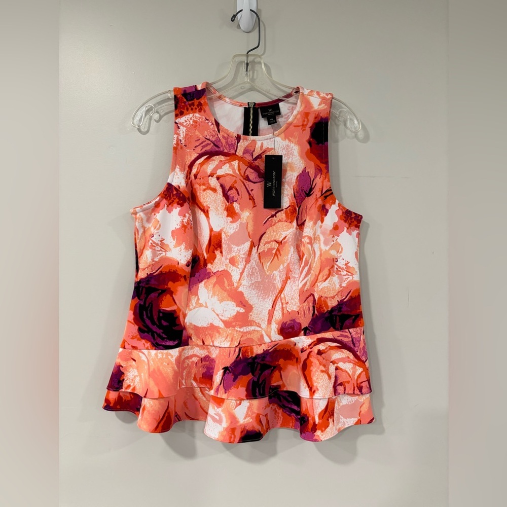 NWT Worthington Floral Sleeveless Blouse - Pink and Orange Size Petite Large
